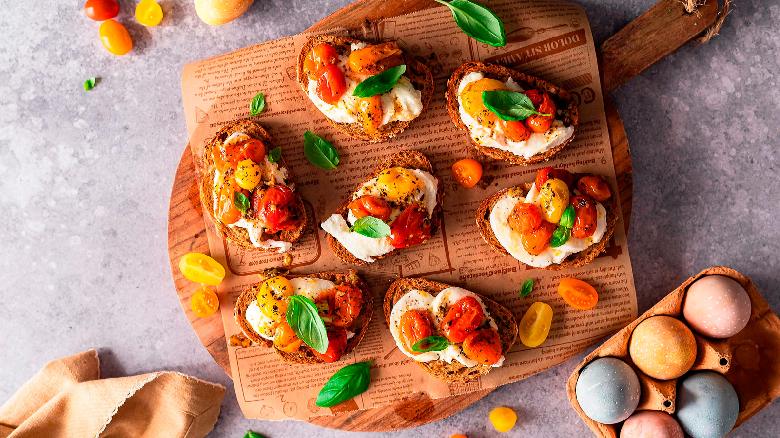 Bruschettas de tomate assado e mozzarella